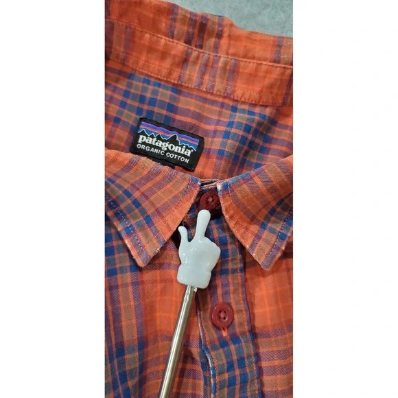 Patagonia Orange and Blue Plaid Casual Button Down Shirt - Picture 8 of 10